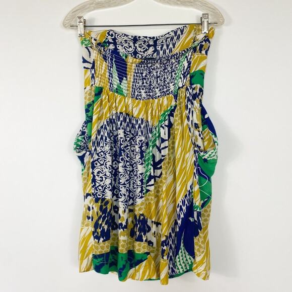 Forever 21 Island Tropical Vacation Strapless Dress Yellow Blue Green Sundress - Picture 7 of 11